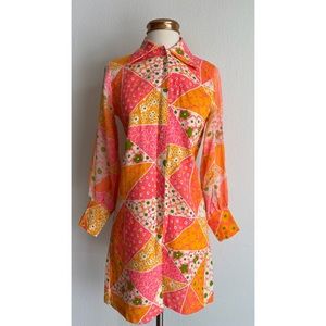 Vintage Retro 60s 70s Flower Power Tunic Dress